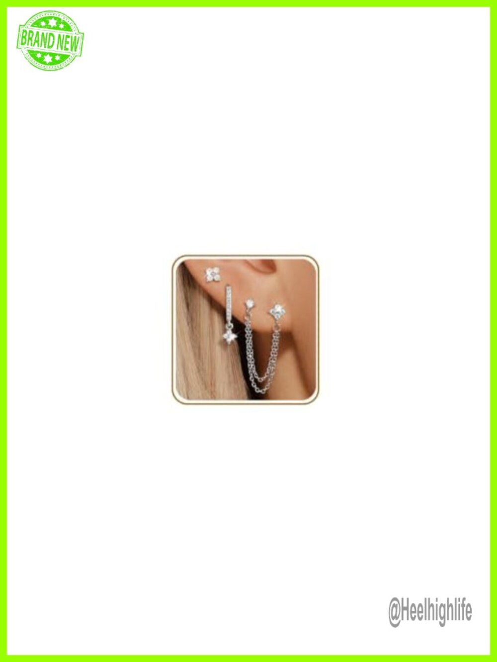 Sterling Silver Stud Flower Chain Earrings Set Hypoallergenic
